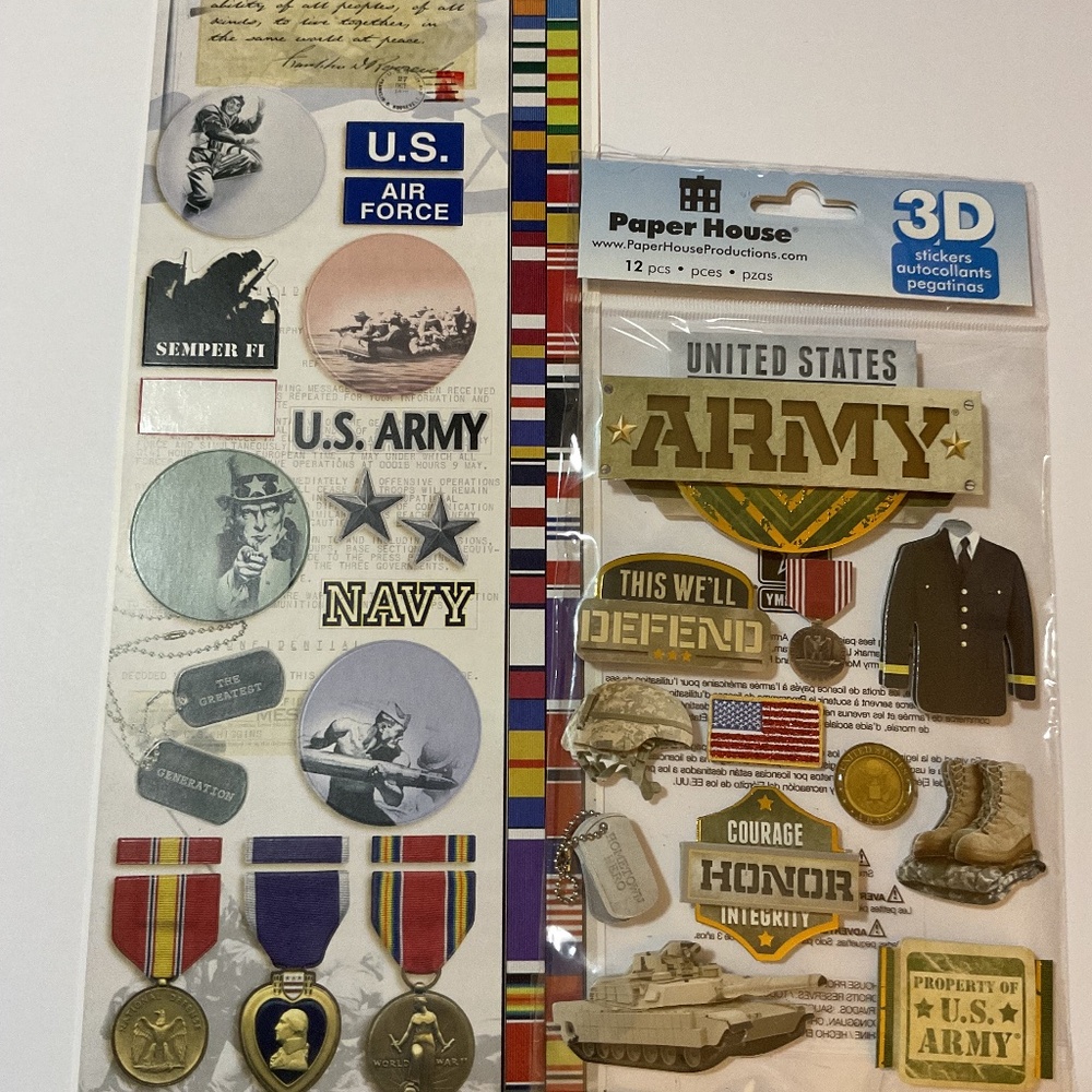 12 pcs US ARMY 3D AUTOCOLLANTS STICKERS  PAPER HOUSE CARD STOCK